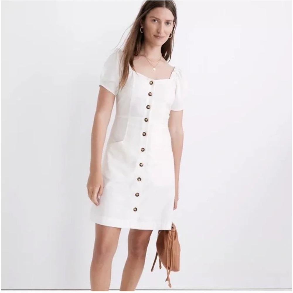 Madewell Women's NEW Linen Cotton Puff Sleeve Mini Dress Size 0‎